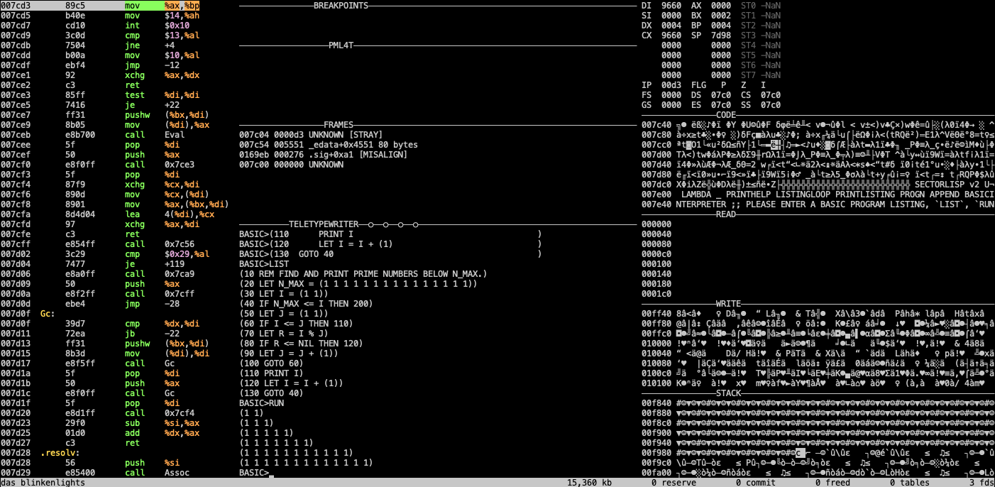 A screenshot of SectorLISP running a BASIC interpreter.